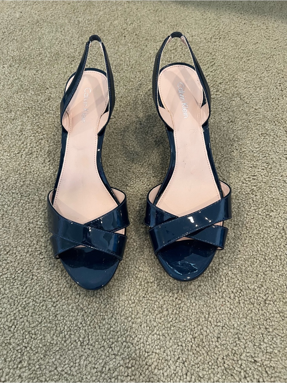 Calvin Klein Lucette Navy Patent Leather Slingback Heels Size 7.5M
